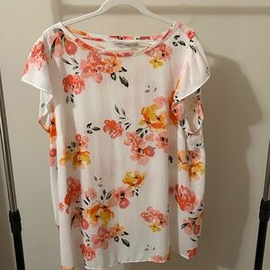 LOFT Plus Floral Top with Orange and Pink Accents